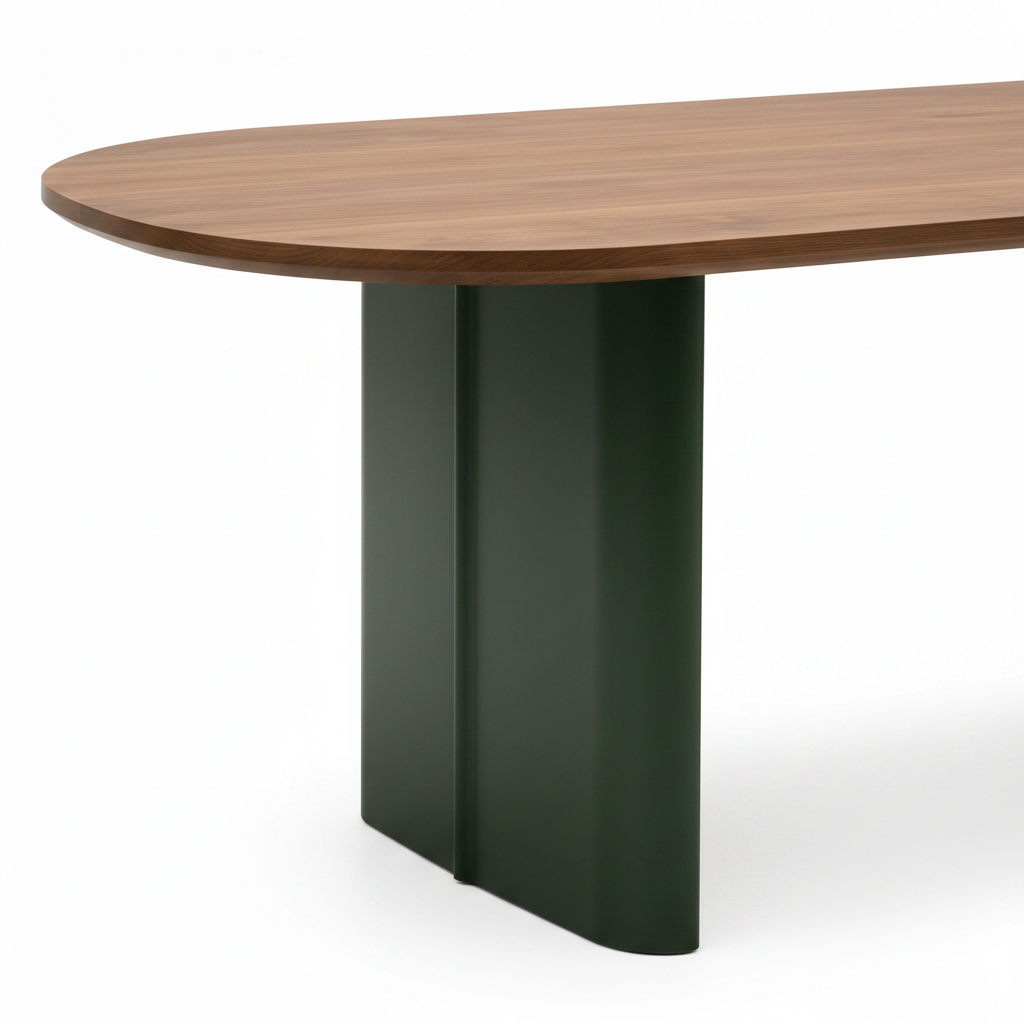 Close-up of Lumeran Dining Table ash wood leg and tabletop connection
