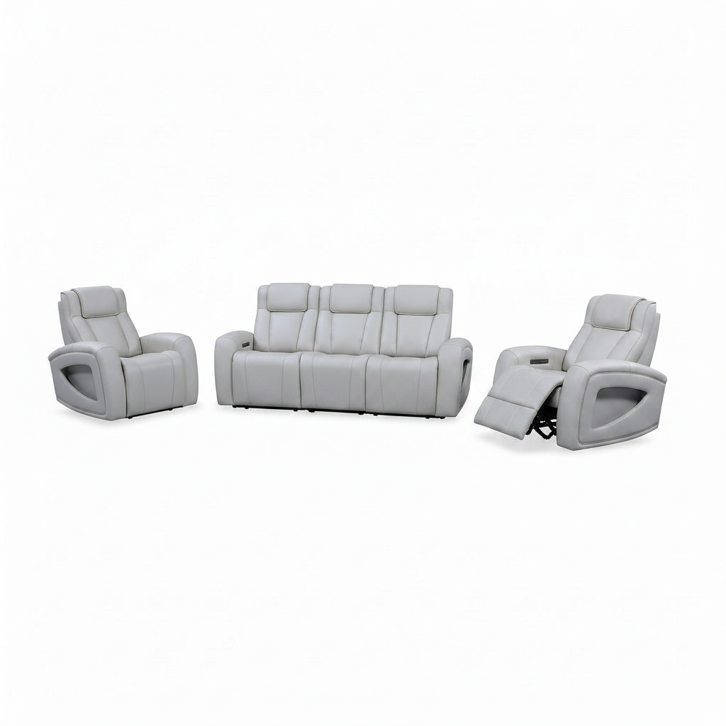 Kensaire Leather Sofa Set light gray leather right front 45 degree view two