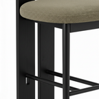 Westmere Noir Bar Stool solid ash wood grain, seat edge, leg joinery, and footrest detail on a white background