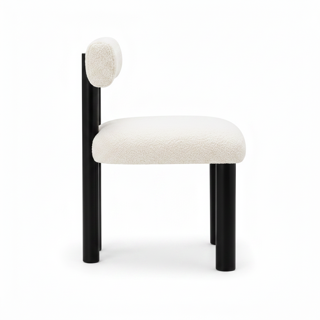 Almerique Dining Chair white fabric side profile 90 degree view