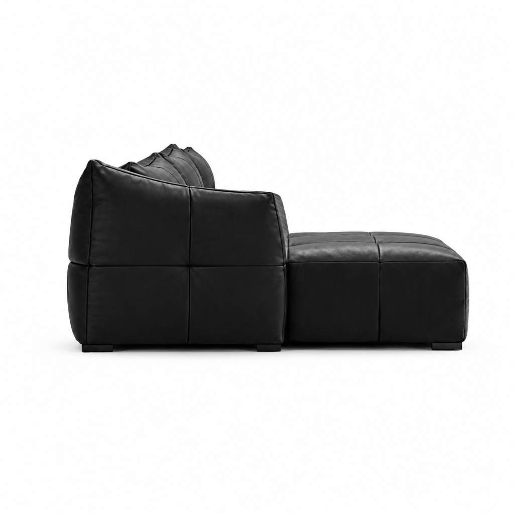Selvano Sofa black leather true side profile on a white background