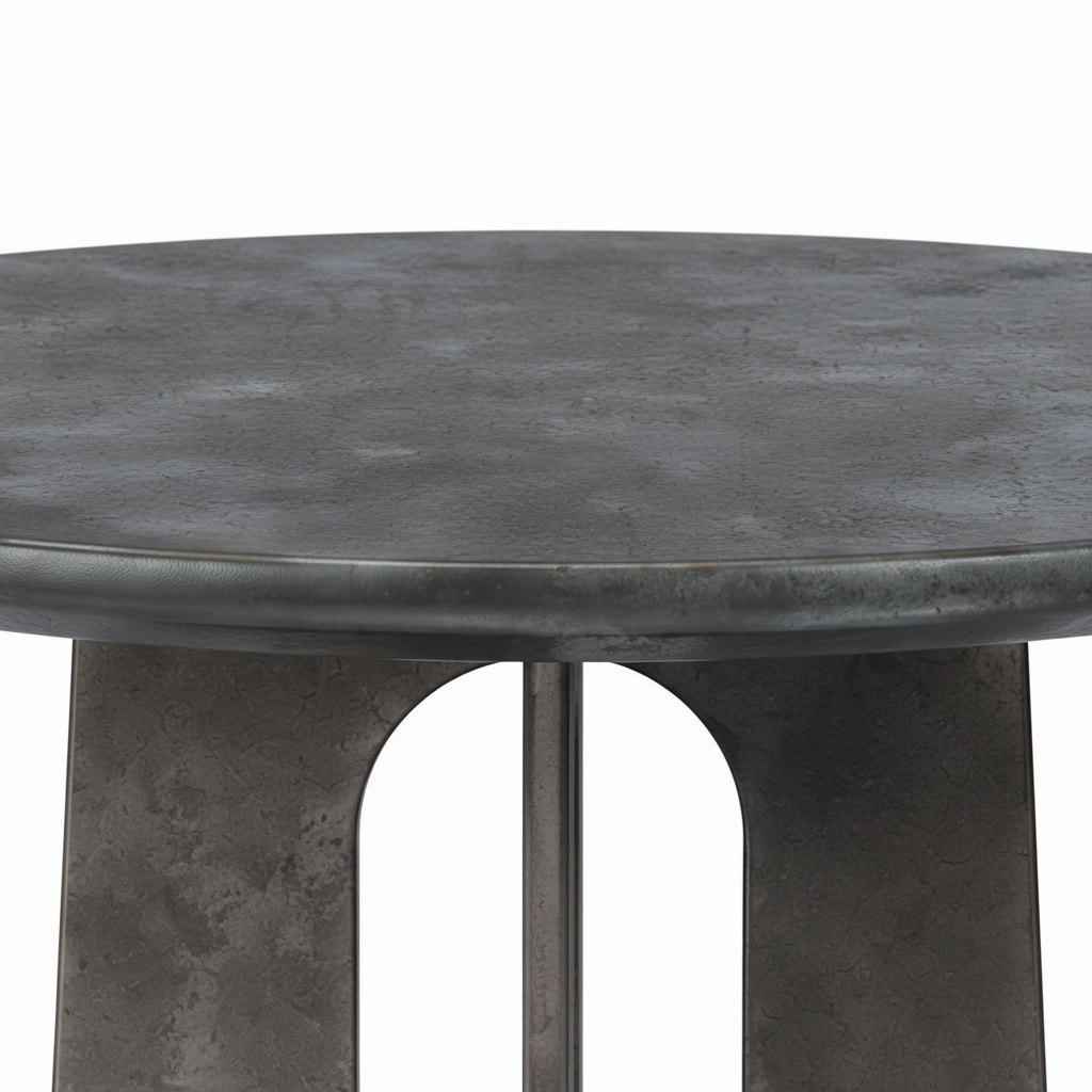 Close-up of the round dark tabletop and edge finish on the Jasvane End Table