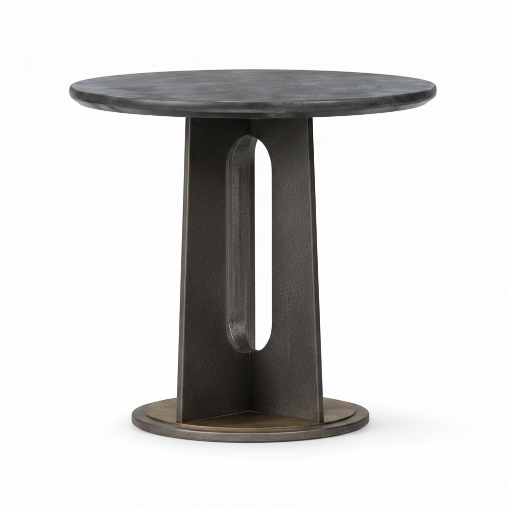 Left 45-degree view of the dark round Jasvane End Table