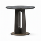 Left 45-degree view of the dark round Jasvane End Table