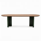 Lumeran Dining Table in ash wood, straight front view on white background