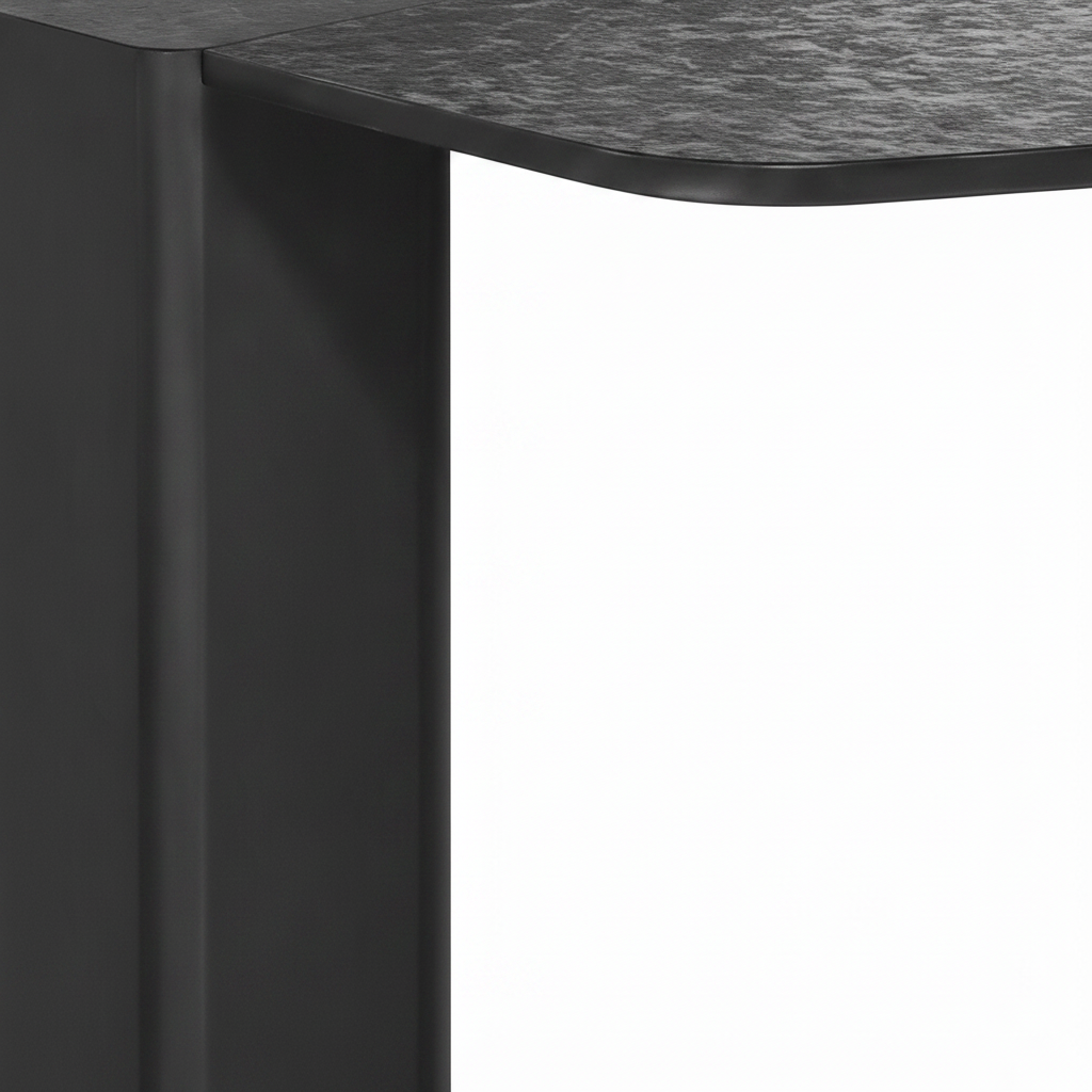 Close-up of the black side support and C-shaped junction on the Zavelle End Table