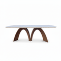 Cressida Marble Dining Table in ash wood and marble, straight front view on white background