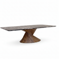 Rivelle Dining Table in solid ash wood and natural marble, true 45-degree front-right view on a white background