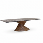 Rivelle Dining Table in solid ash wood and natural marble, true 45-degree front-right view on a white background