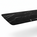 Close-up of the Meridian Marble Dining Table marble tabletop surface and edge