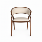Amarante Dining Chair in cream upholstery and dark wood, straight front view on white background