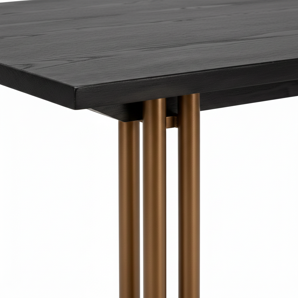 Close-up of Sorelian Dining Table ash wood leg and tabletop connection