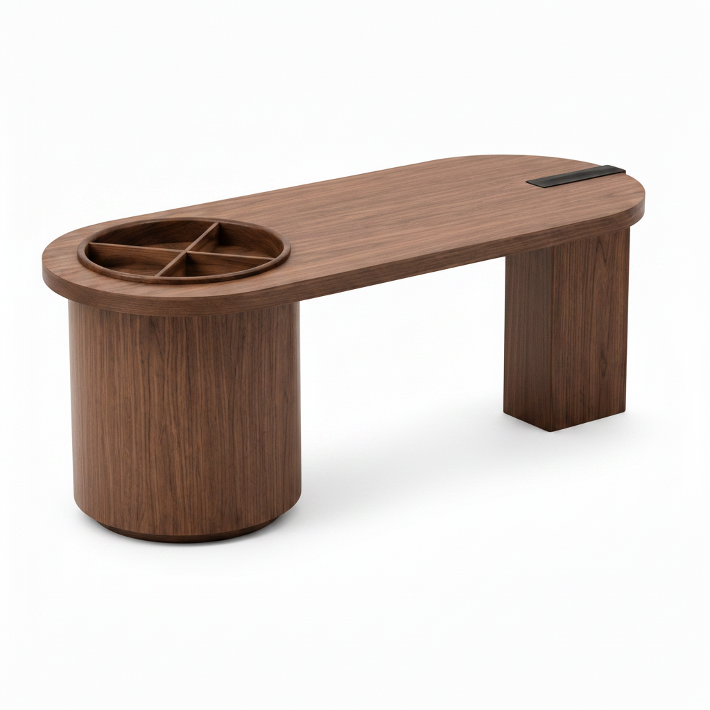 Varnelle Coffee Table in walnut wood, three-quarter view