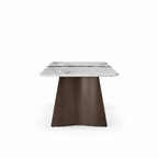 Nocturne Marble Dining Table 90-degree short-end profile, marble top and wood base