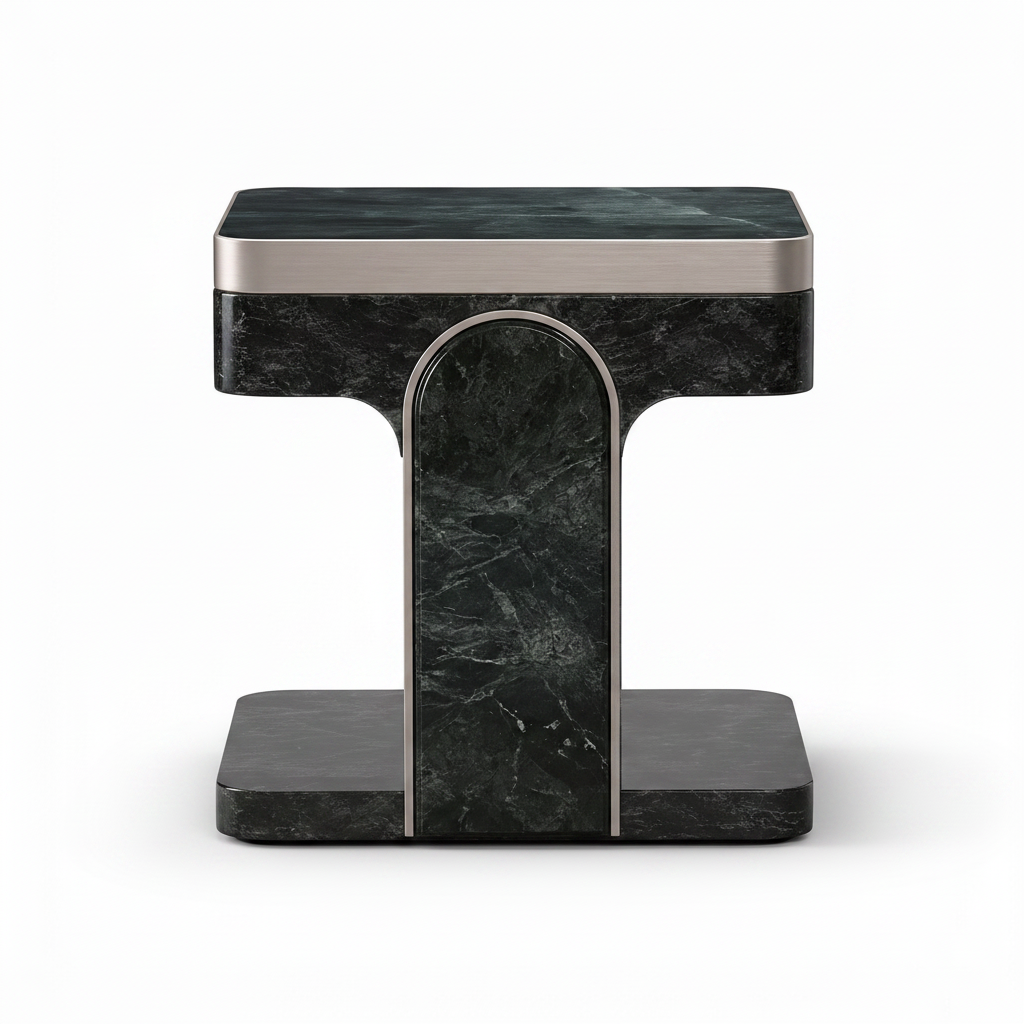 Front view of the black marble Maurelle End Table