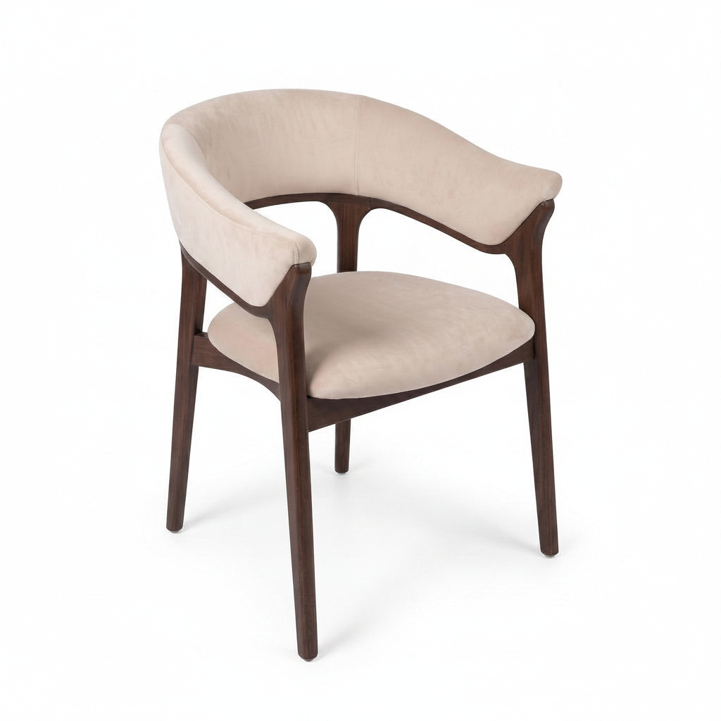 Katell Dining Chair ash wood upholstered chair, 45-degree front view