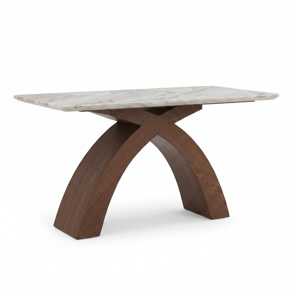 Sevrin Marble Dining Table in a 45-degree three-quarter view on a white background
