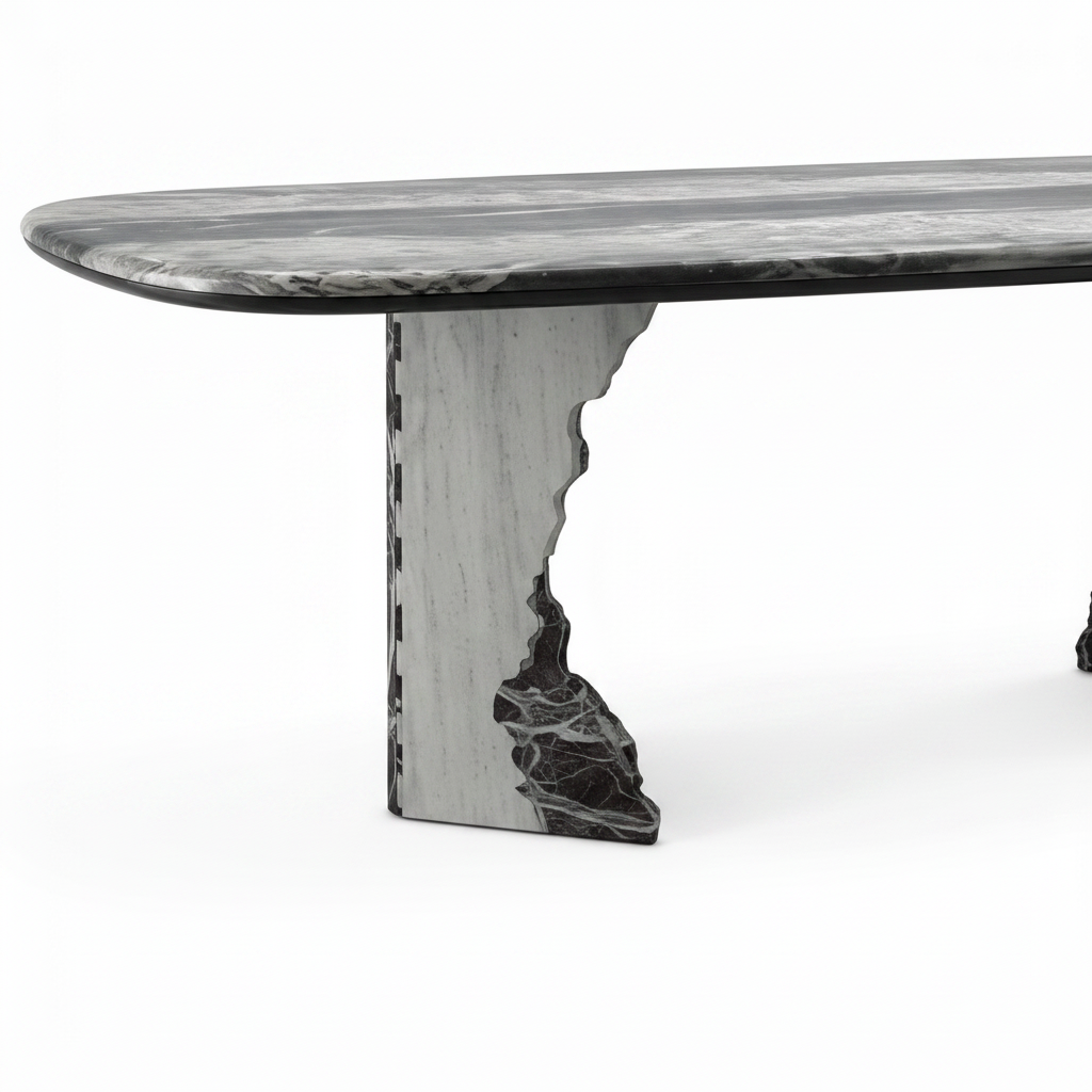 Close-up of Lunessa Dining Table marble base and tabletop connection