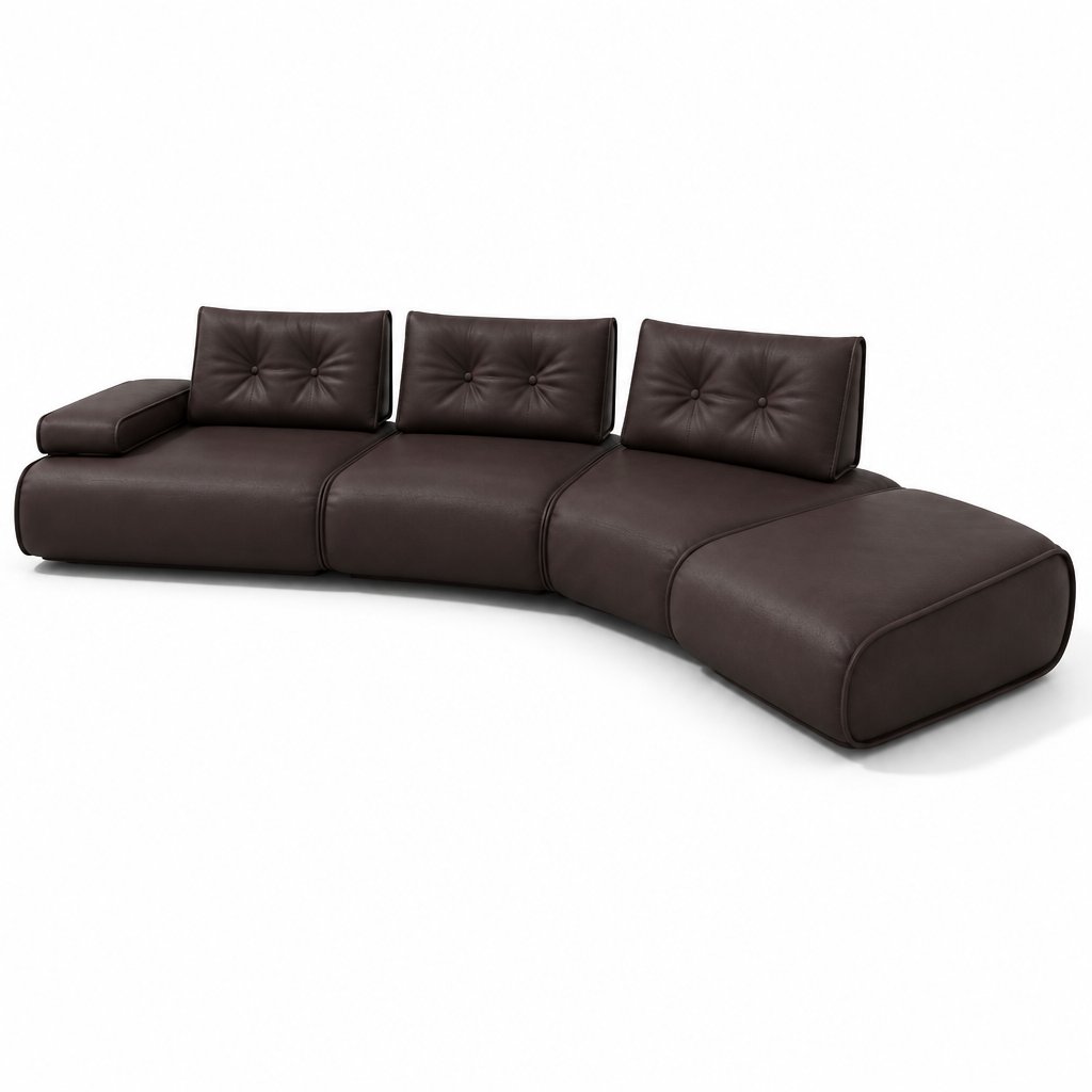 Ovelisse Leather Sofa right-front 45-degree view, closer angle