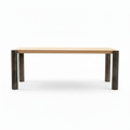 Zaforin Dining Table in light ash wood with stainless steel legs, straight front view