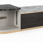 Avenoire Coffee Table leg joint and structural detail in black and white marble with gold trim on a white background