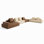 Brenoir Noir Sofa modular sectional sofa, left front angle showing the brown chaise and ivory center seats on white