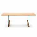 Odrisse Dining Table in elm wood and glass, straight front view on white background