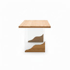 Odrisse Dining Table in elm wood and glass, 90-degree side view on white background
