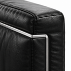 Waverly Leather Sofa chrome trim and leather stitching detail close-up