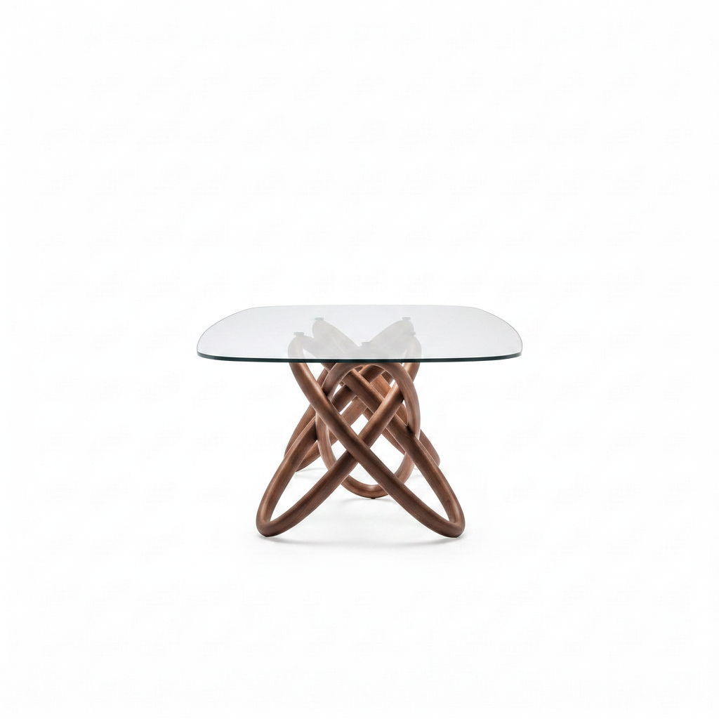 Elaris Glass Dining Table shown in a true 90-degree end-on profile