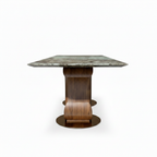 Astoria Marble Dining Table 90-degree end view with raised curved support ends