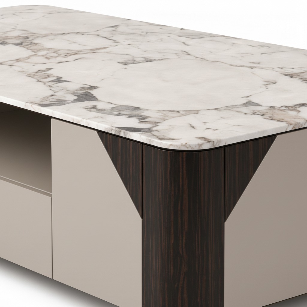 Zevrane Coffee Table light patterned tabletop and rounded corner detail