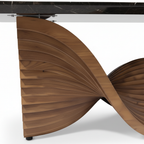 Varenne Marble Dining Table layered solid ash wood wave support detail on a white background