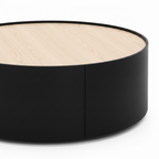 Ceralis Coffee Table black cylindrical base and light wood tabletop connection detail