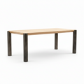 Zaforin Dining Table in light ash wood with stainless steel legs, 45-degree front-right view