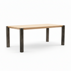 Zaforin Dining Table in light ash wood with stainless steel legs, 45-degree front-right view
