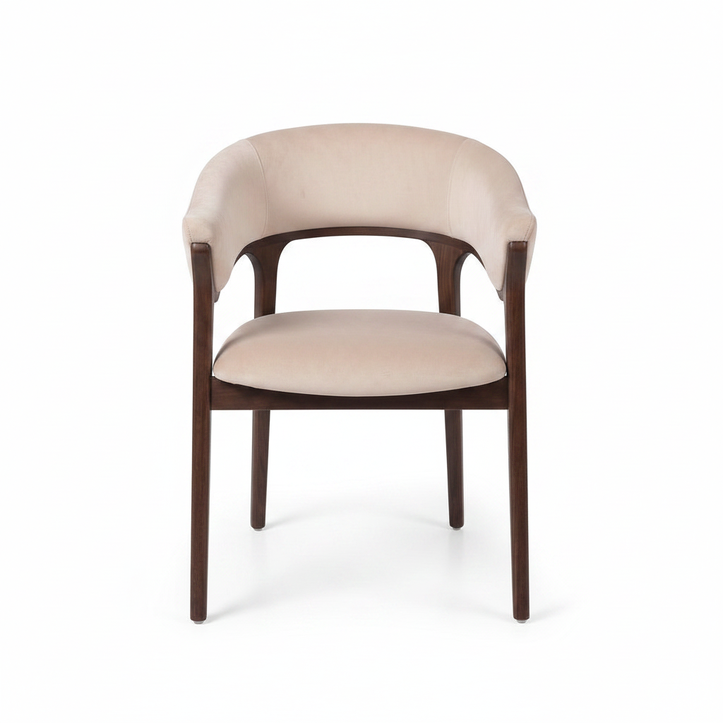 Katell Dining Chair ash wood upholstered chair, straight front view