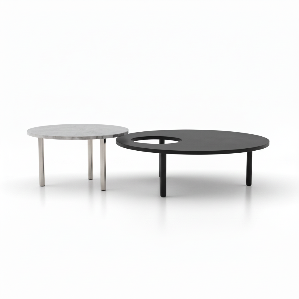 Rensaro End Table on a white background, right-front view of the black and white nesting tables