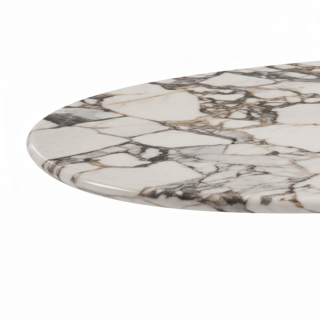 Alveron marble dining table veined marble tabletop edge detail