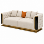 Palisandre Loveseat cream upholstery with gold base, right-front 45-degree view