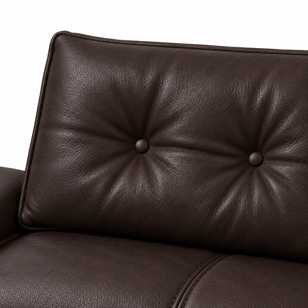 Ovelisse Leather Sofa tufted button-back leather stitching detail close-up