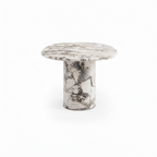 Alveron marble dining table corrected 90-degree end view with solid pedestal side