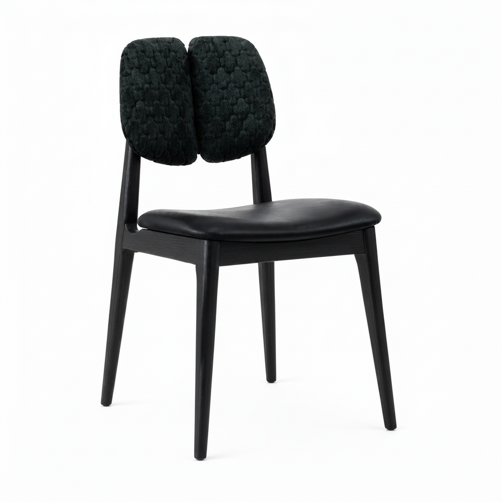 Quessan Dining Chair black upholstered dining chair, 45-degree front view