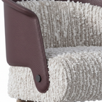 Mavero accent chair white boucle fabric and plum brown leather trim detail