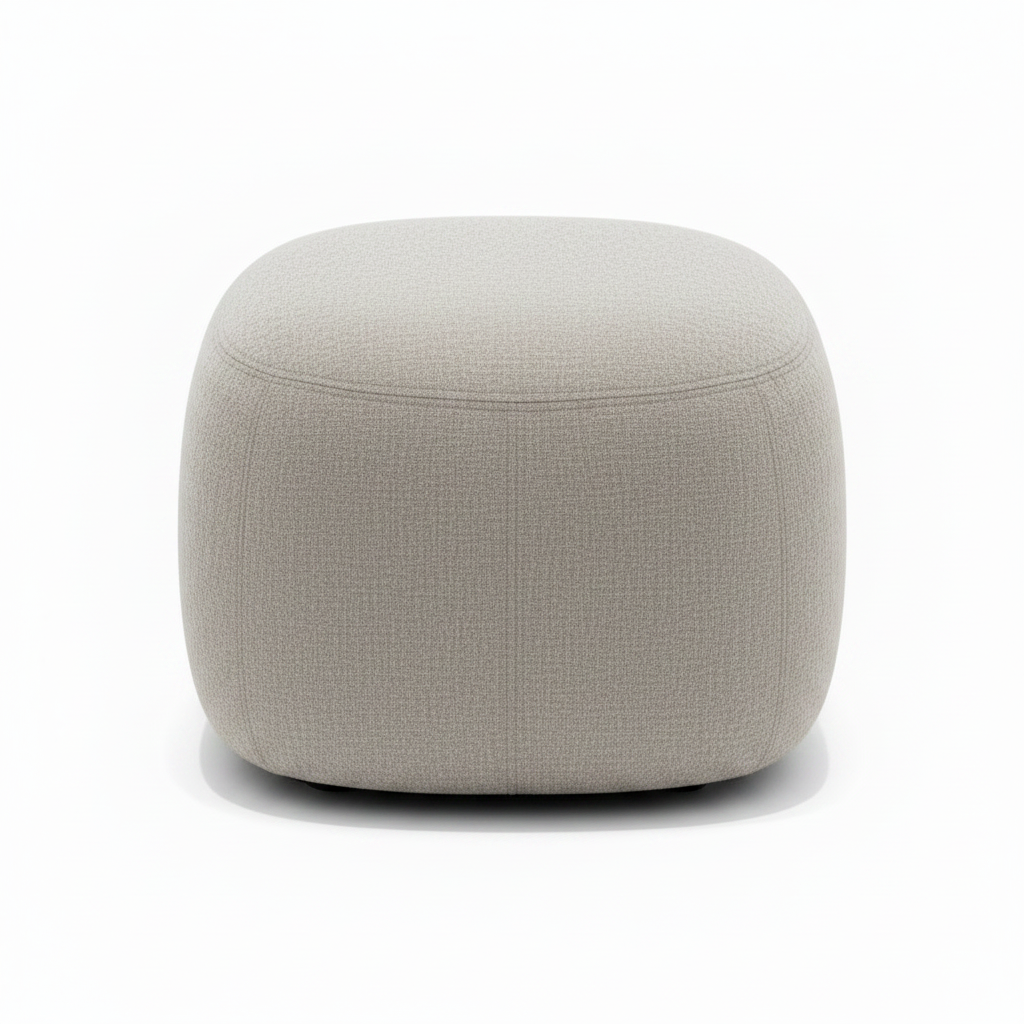 Front view of the Lacour stool showing seat shape and leg stance on a white background.