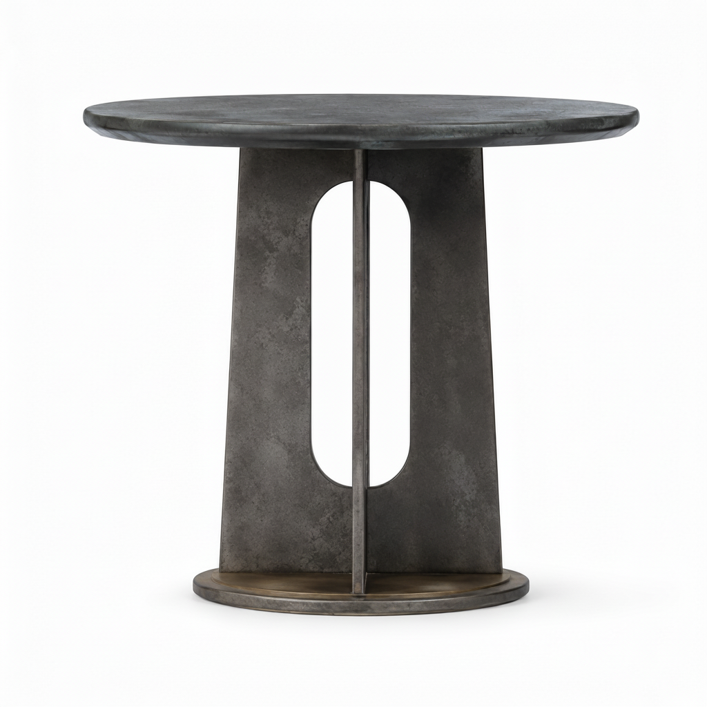 Front view of the dark round Jasvane End Table