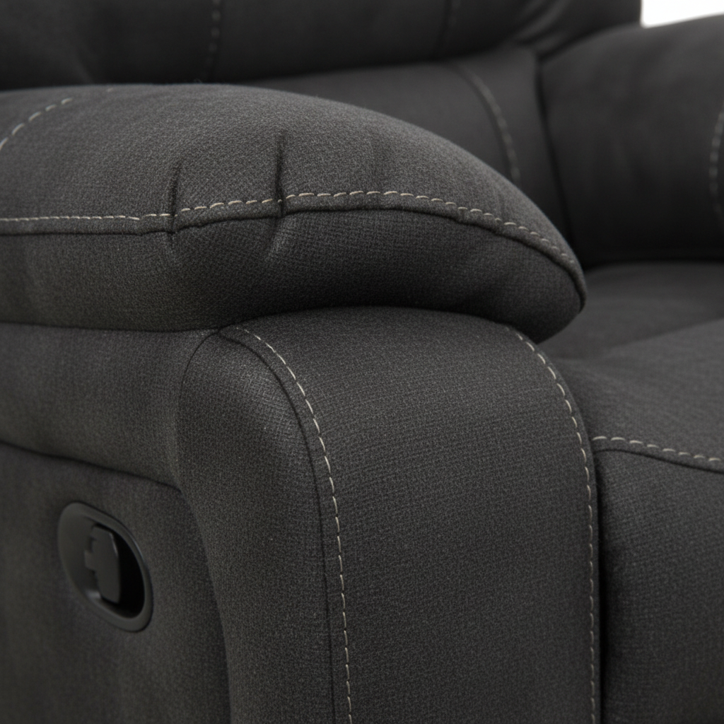 Bellecour Fabric Sofa Set dark charcoal fabric arm and seam detail