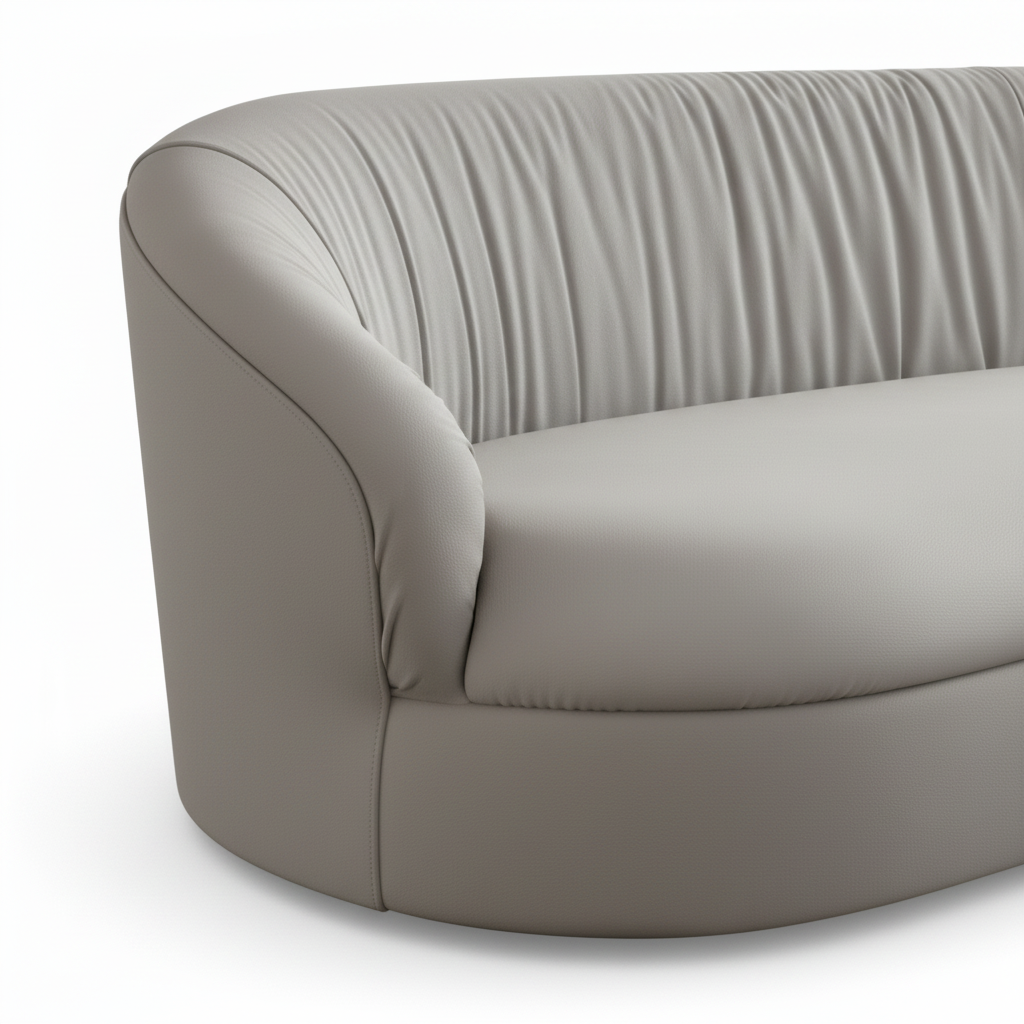 Close-up of the rounded armrest and side seam on the Cordovan Sofa