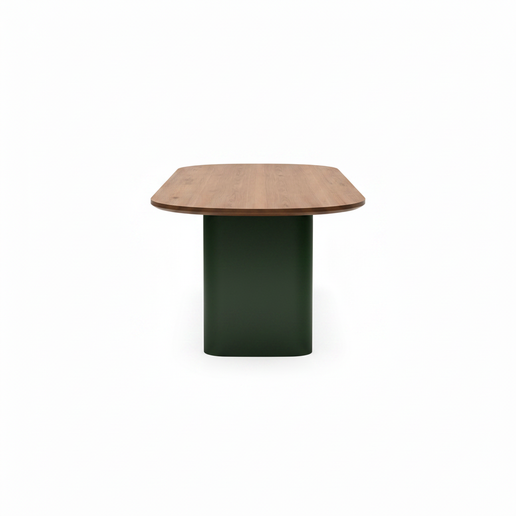 Lumeran Dining Table in ash wood, 90-degree side view on white background