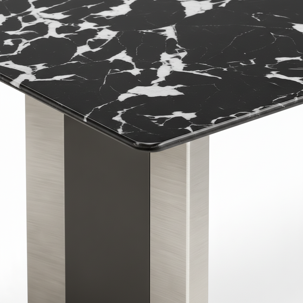 Delyra stone dining table veined tabletop and edge detail